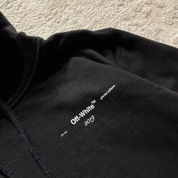 Off-White Black Hoodie with Blue and Red Accents